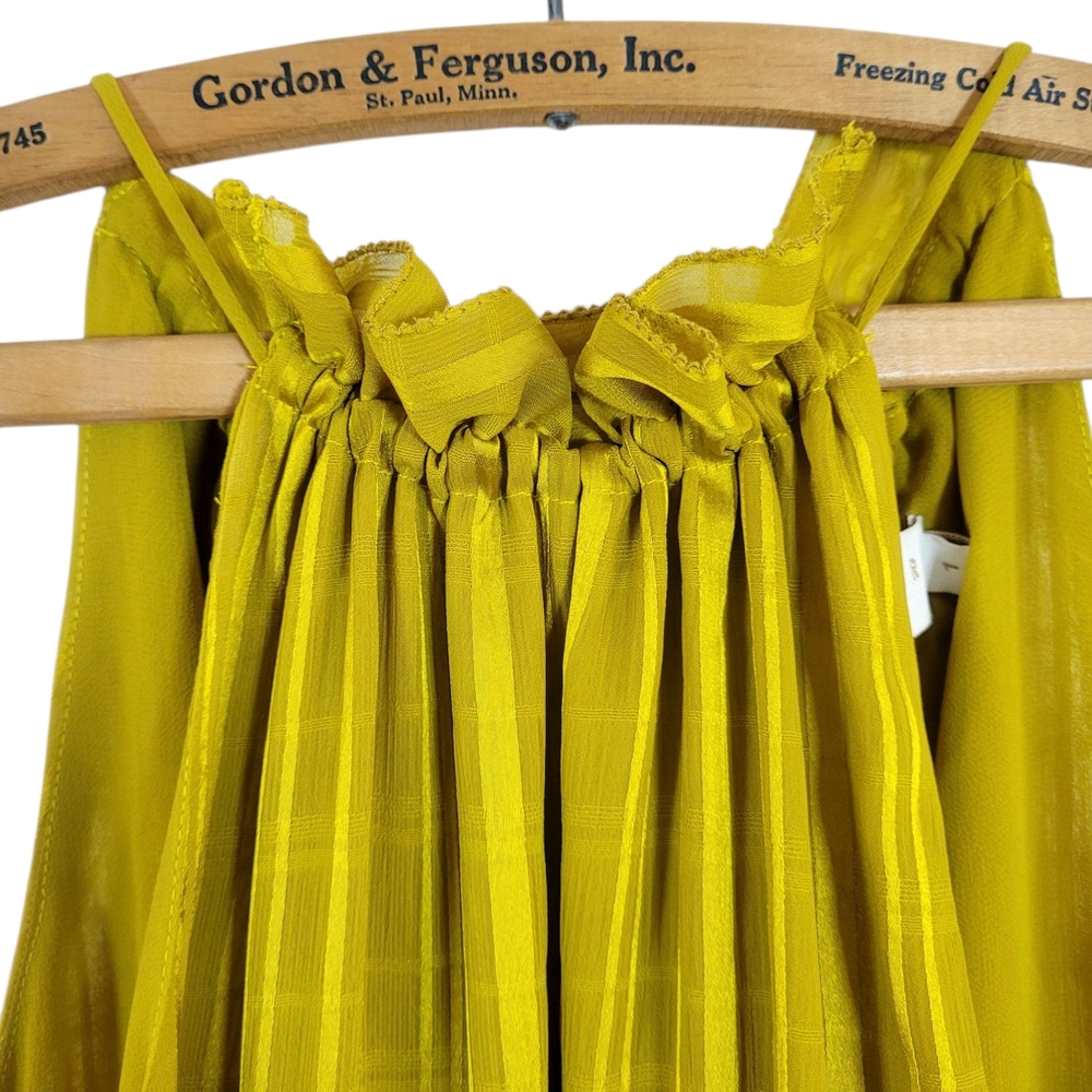 TED BAKER London Eymilia Chartreuse Tiered Halter Neck Shirred Midi Dress XS - Picture 4 of 11